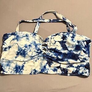 torrid Blue and White Tie-Dye Lattice Adjustable Bikini Top